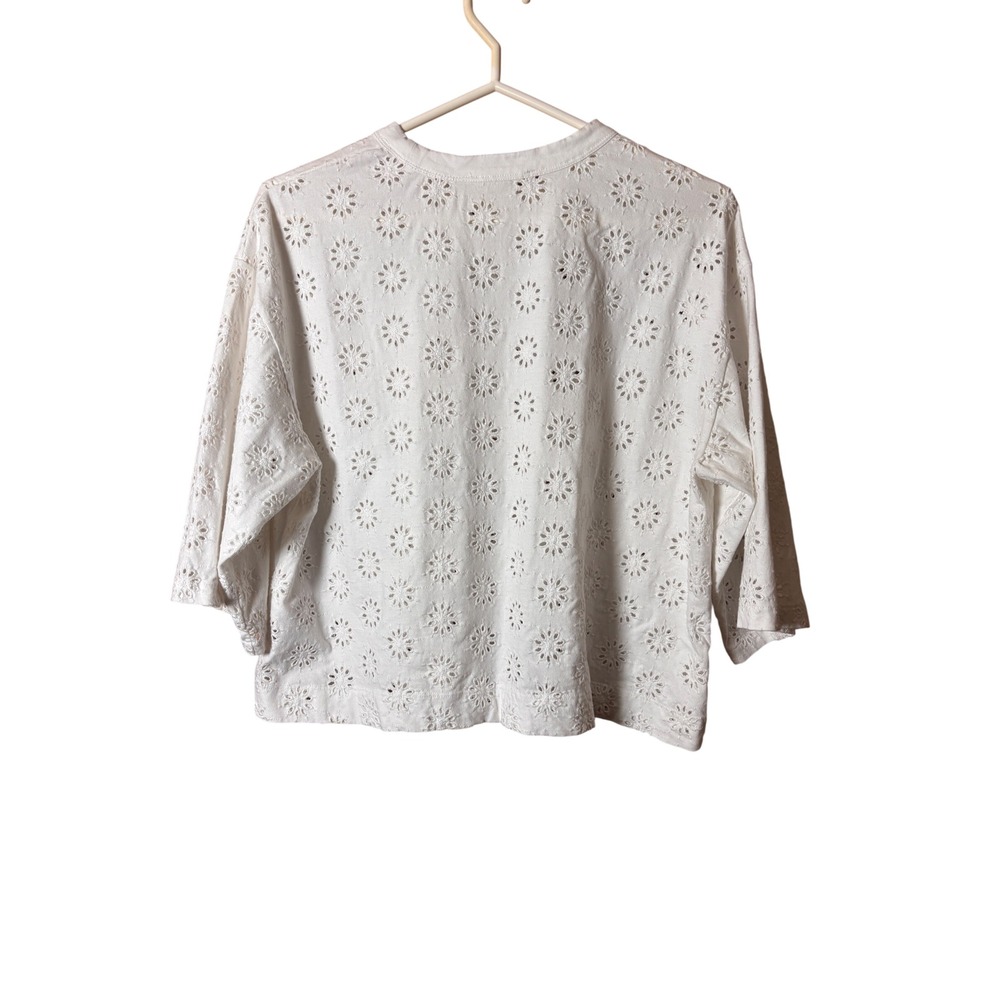 Madewell Embroidered Wide Sleeve Boxy Tee Large White Floral Sunburst Boho 2025 - Picture 3 of 8